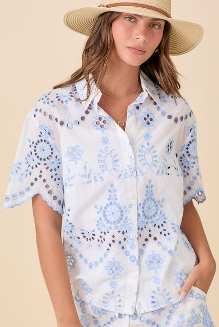 mainstrip blue eyelet top - RARA Boutique