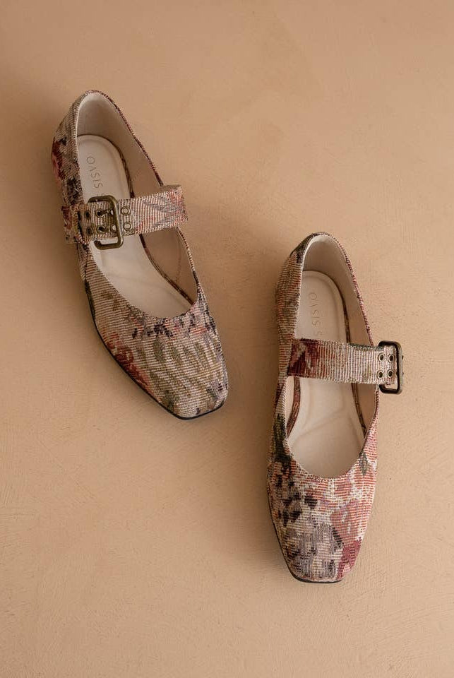 Floral Tapestry Mary Jane Ballet Flats with Buckle - Oasis Society - RARA Boutique