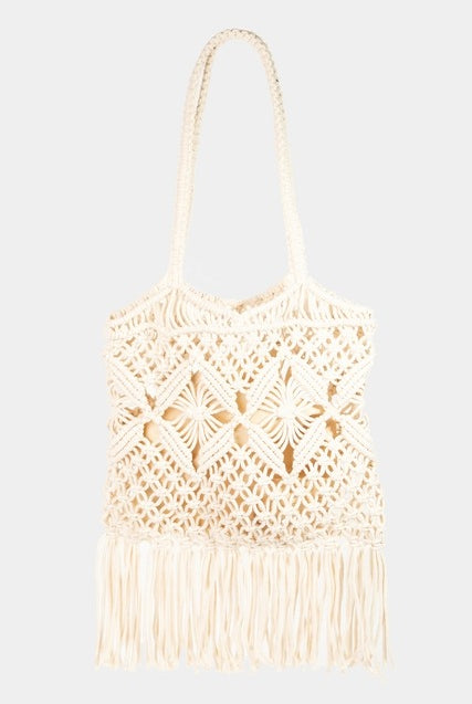 Woven Macramé Fringe Tote Bag - RARA Boutique