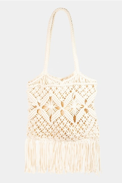 Woven Macramé Fringe Tote Bag - RARA Boutique