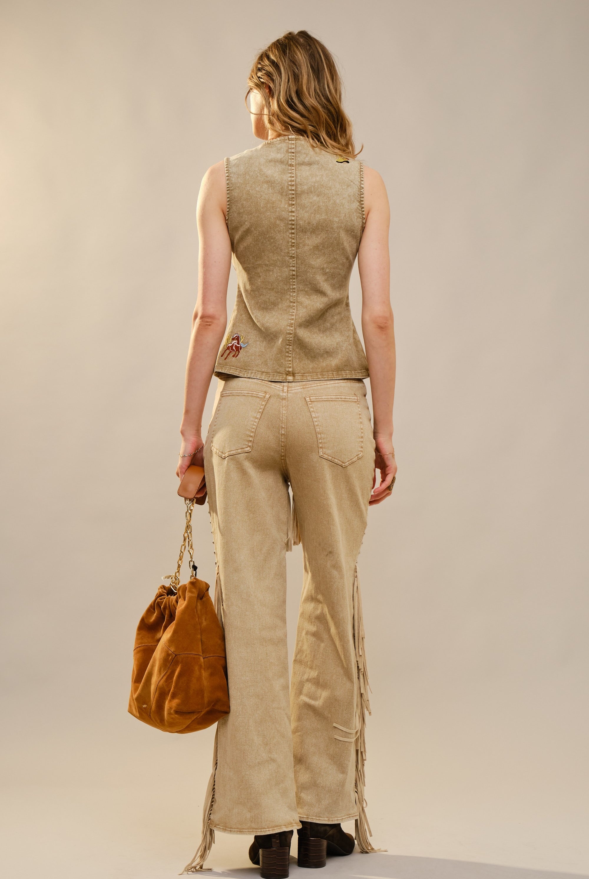 Western Embroidered Denim Vest Top - Blue B - RARA Boutique