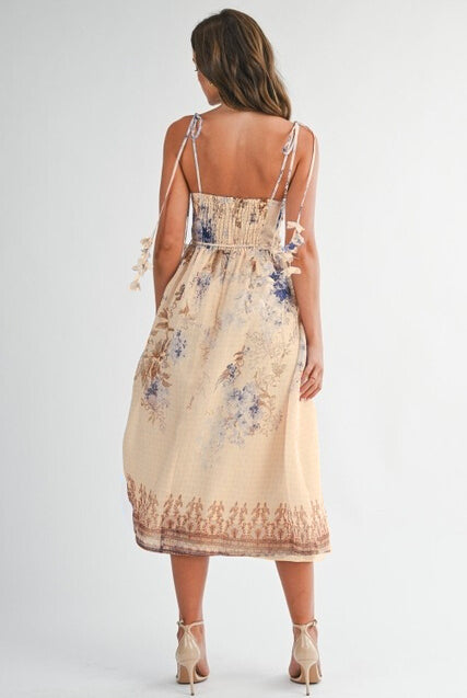 Floral Tie-Shoulder Sweetheart Midi Dress - EB Luxe - RARA Boutique