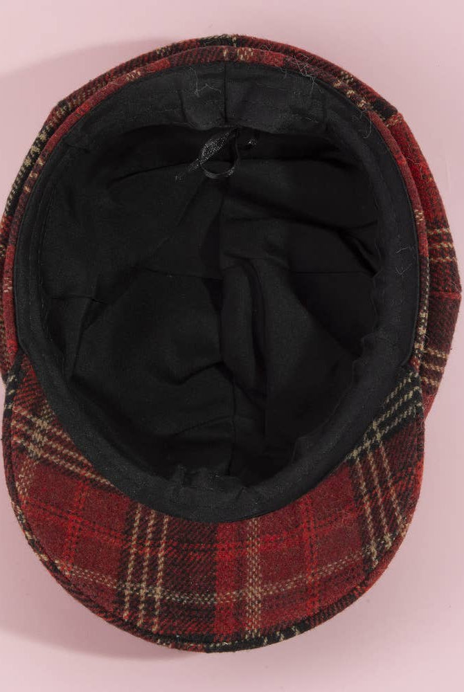 Tartan plaid eight-panel newsboy cap by Collections by Fame Accessories, showing the classic style and detailed pattern.