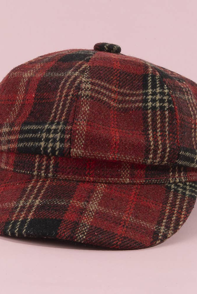 Tartan plaid eight-panel newsboy cap by Collections by Fame Accessories, featuring classic style and textured fabric.