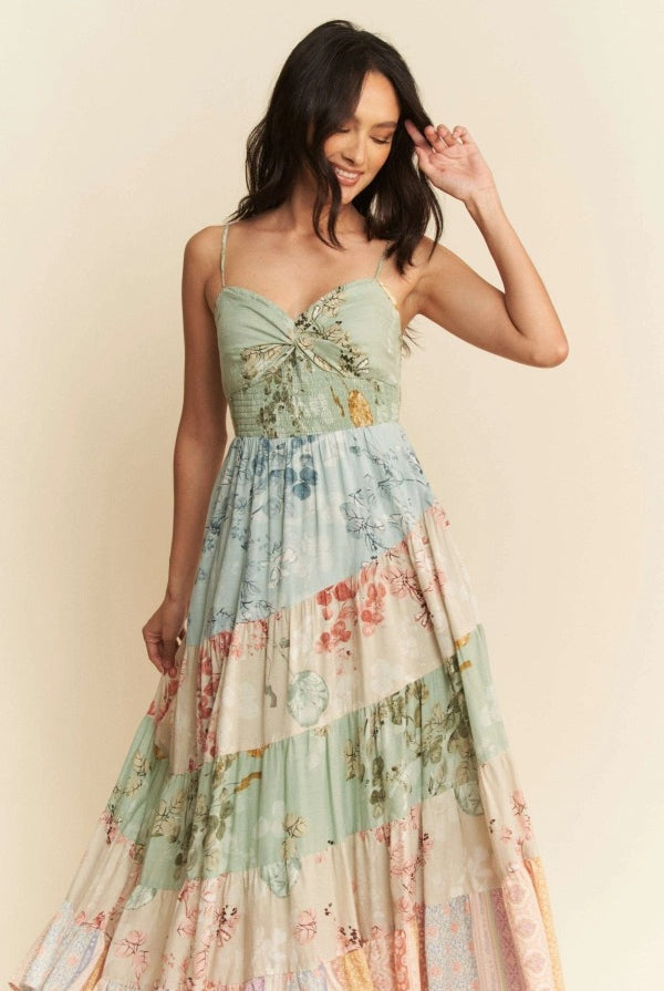 Boho Floral Patchwork Tiered Maxi Dress - Davi & Dani - RARA Boutique