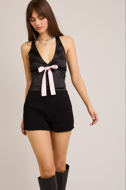 Contrast Bow Front Satin Halter Neck Top - Le Lis - RARA Boutique