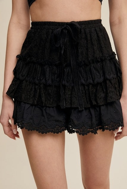 Lace Tiered Ruffle Mini Skort - Listicle - RARA Boutique
