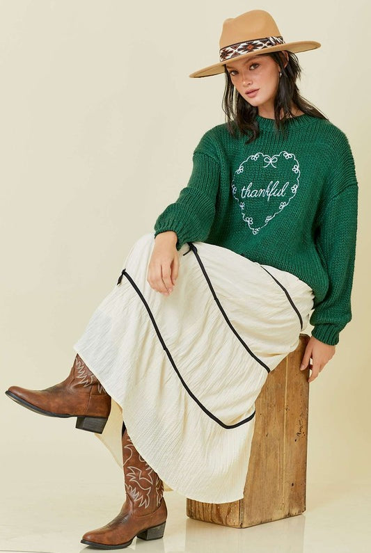 Plisse Bow Contrast Trim Maxi Skirt - Main Strip - RARA Boutique