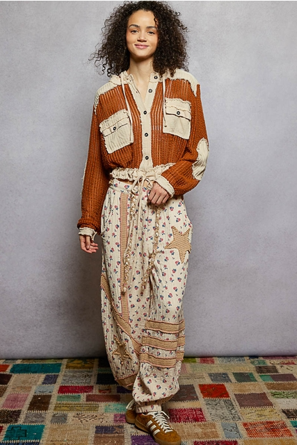 Open Knit Contrast Hooded Shacket with Frayed Edges - POL - RARA Boutique