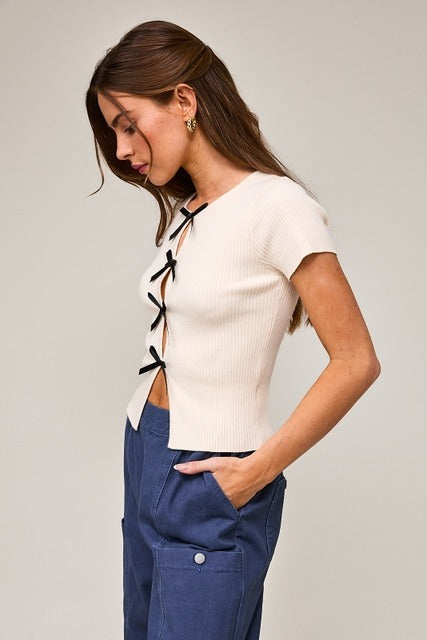 Satin bow details short sleeve Le lis - RARA Boutique