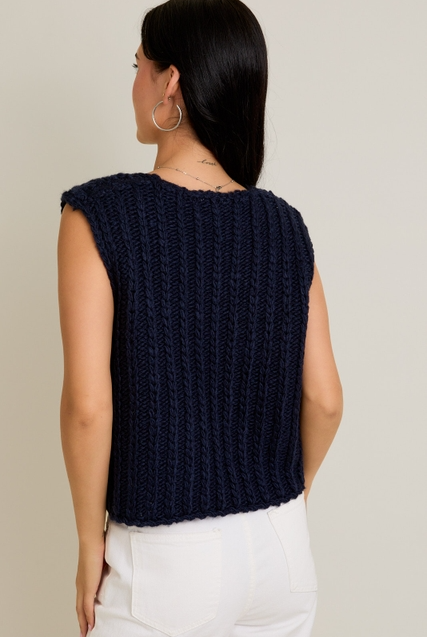 Round Neck Front Tie Chunky Sweater Vest - Le Lis - RARA Boutique