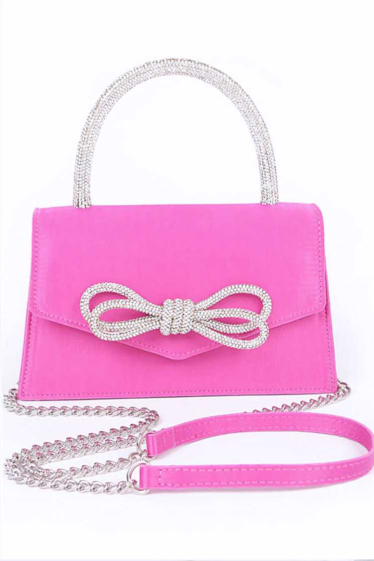 Rhinestone Bow Accent Top Handle Swing Hand Bag - RARA Boutique