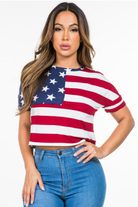 USA Print Short Sleeve Patriotic Crop Top - Rara Boutique