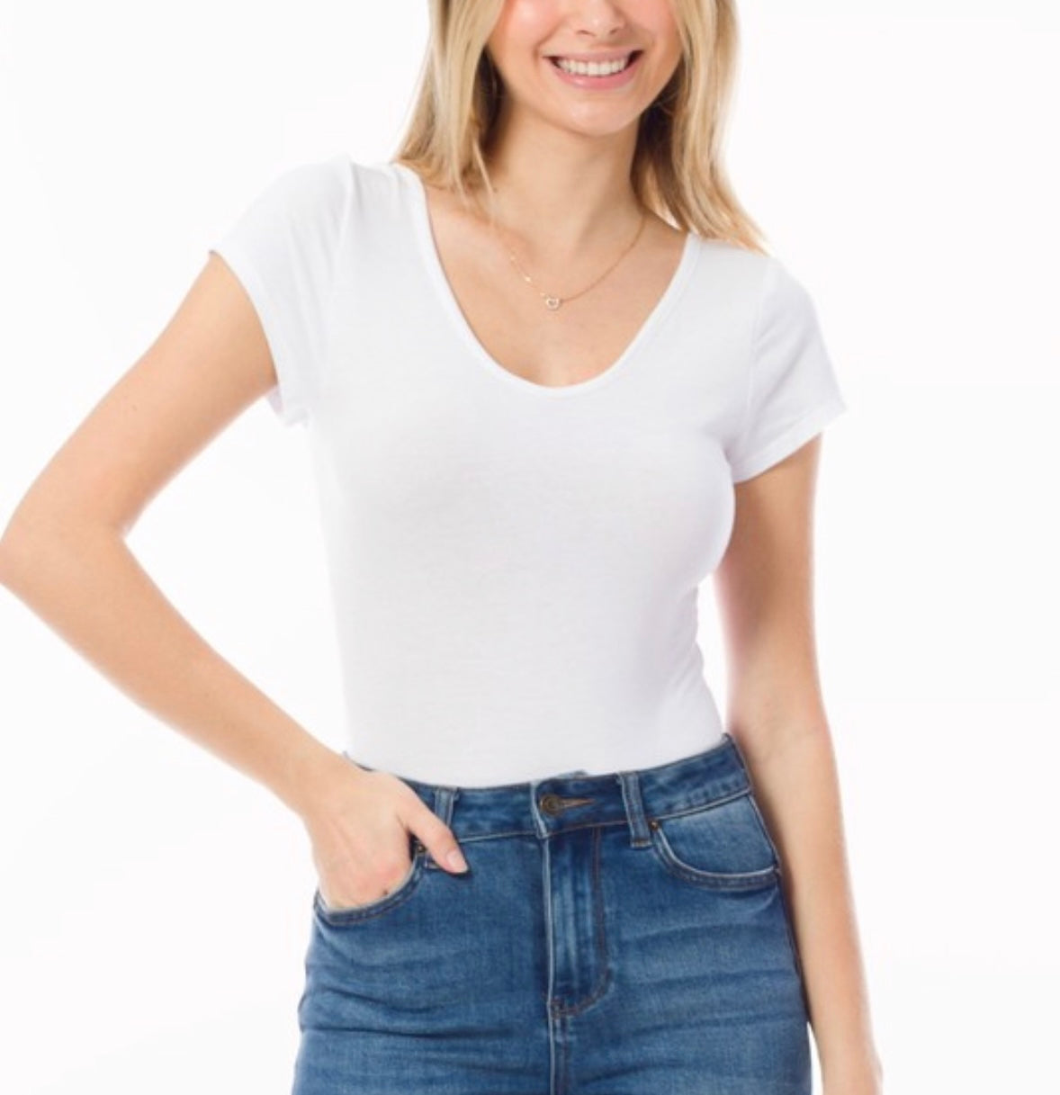 Short Sleeve Scoop Neck T-Shirt Bodysuit - Rara Boutique