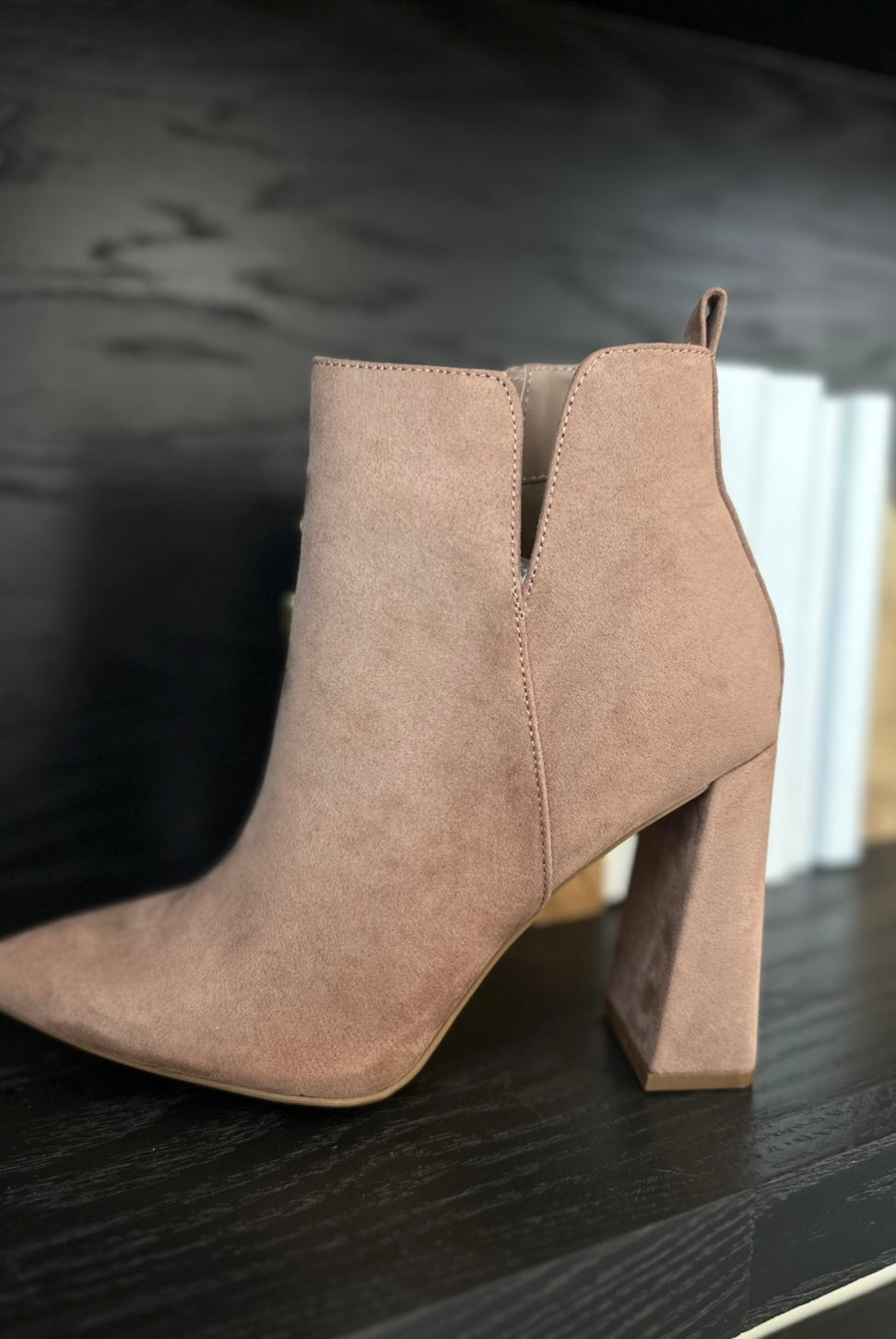 Qupid Suede Pyramid Heel Ankle Booties - RARA Boutique