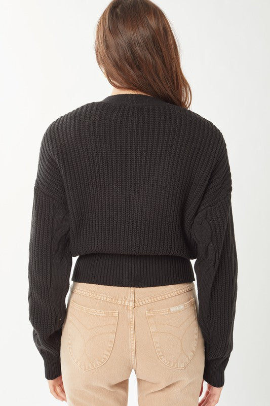 Solid Snug Waist Casual Cable Knit Cardigan - RARA Boutique