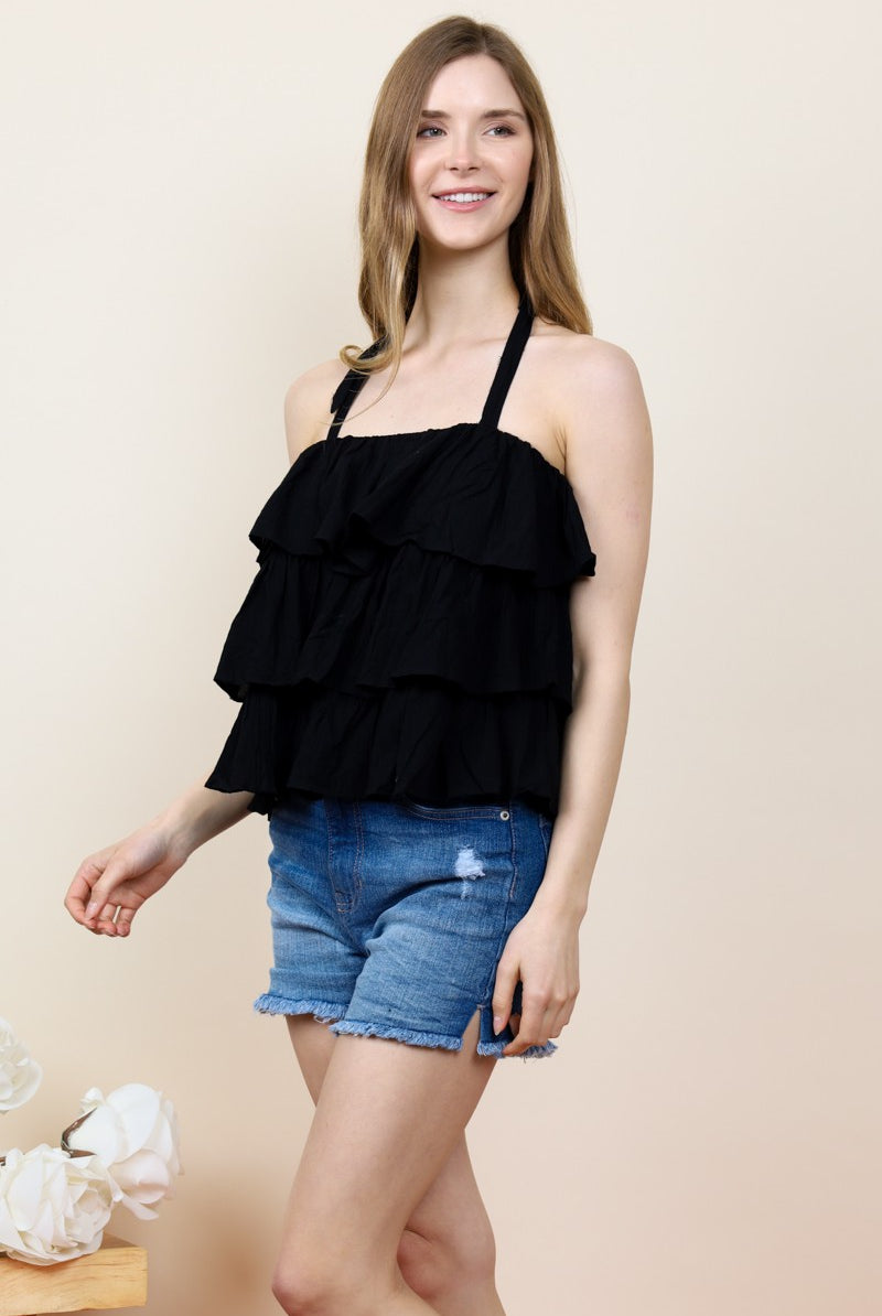 Tiered Ruffle Halter Top Blouse - Rara Boutique