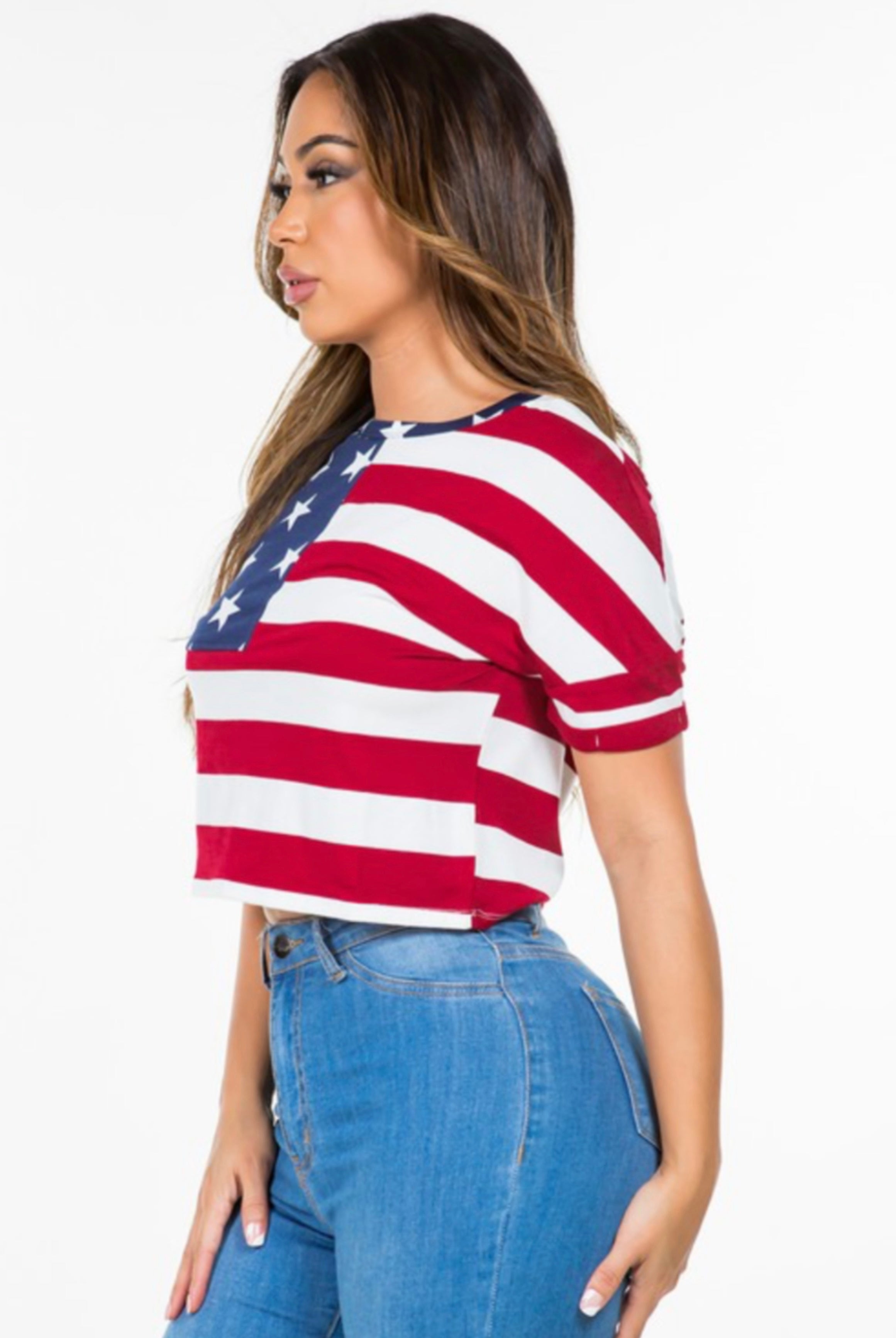 USA Print Short Sleeve Patriotic Crop Top - Rara Boutique
