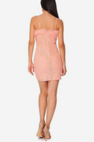 Feather Trim Cocktail Dress with Floral Lace - Rara Boutique