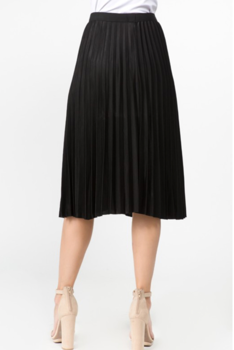 Solid Black Lined Pleated Midi Skirt - Rara Boutique