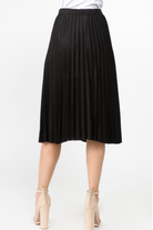 Solid Black Lined Pleated Midi Skirt - Rara Boutique