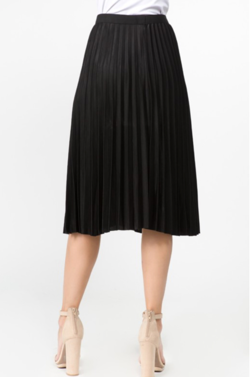 Solid Black Lined Pleated Midi Skirt - Rara Boutique