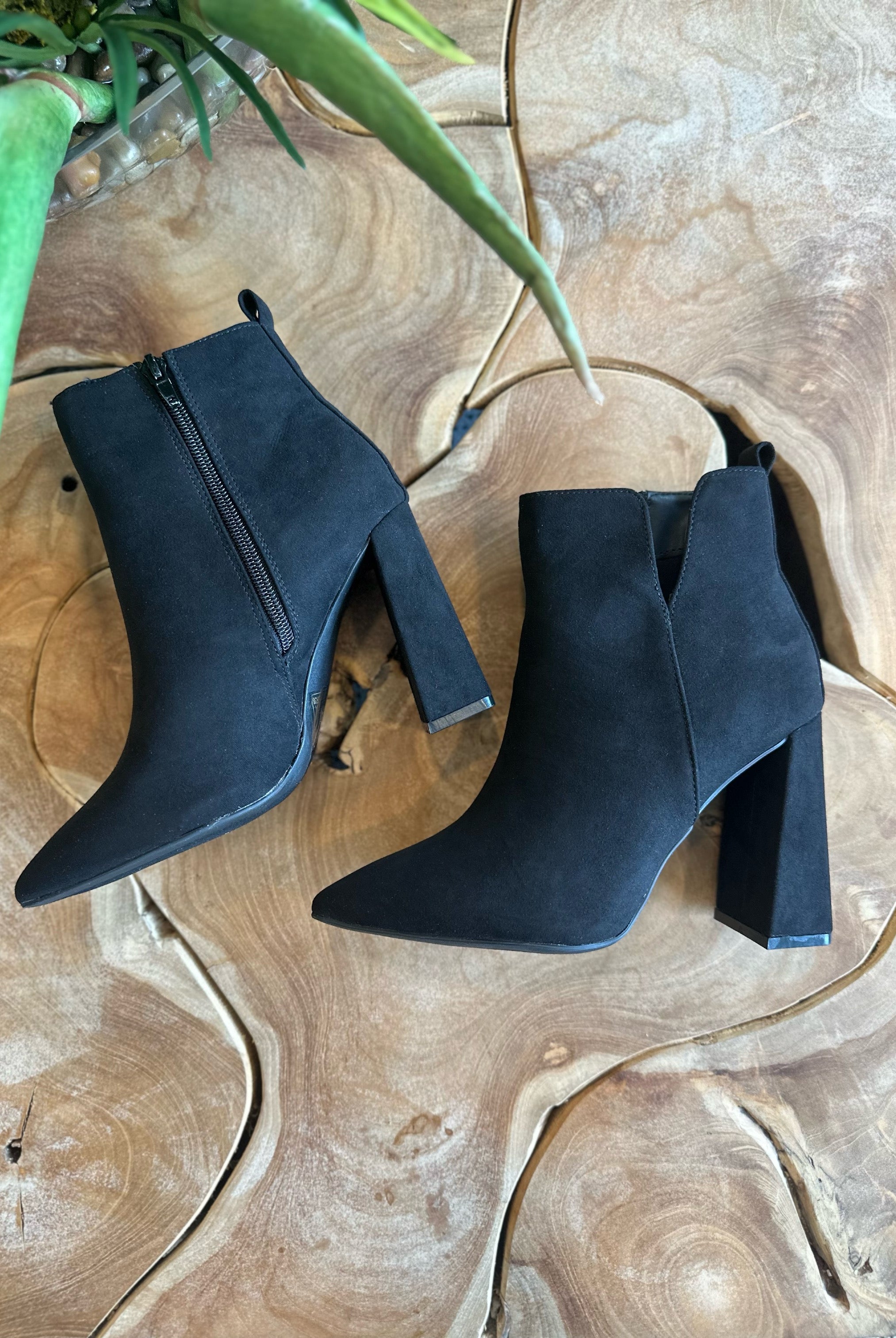 Qupid Suede Pyramid Heel Ankle Booties - RARA Boutique