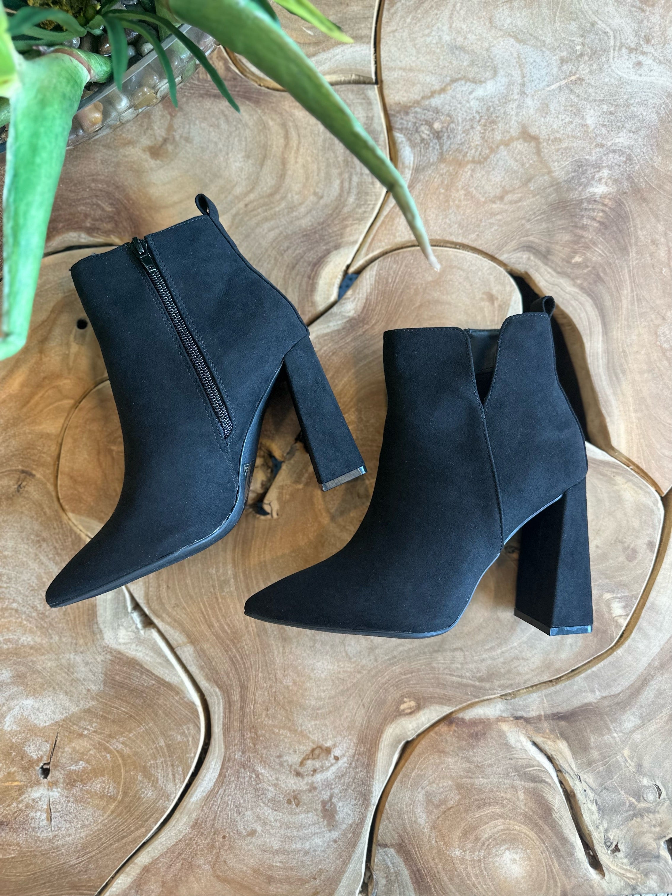 Qupid Suede Pyramid Heel Ankle Booties - RARA Boutique