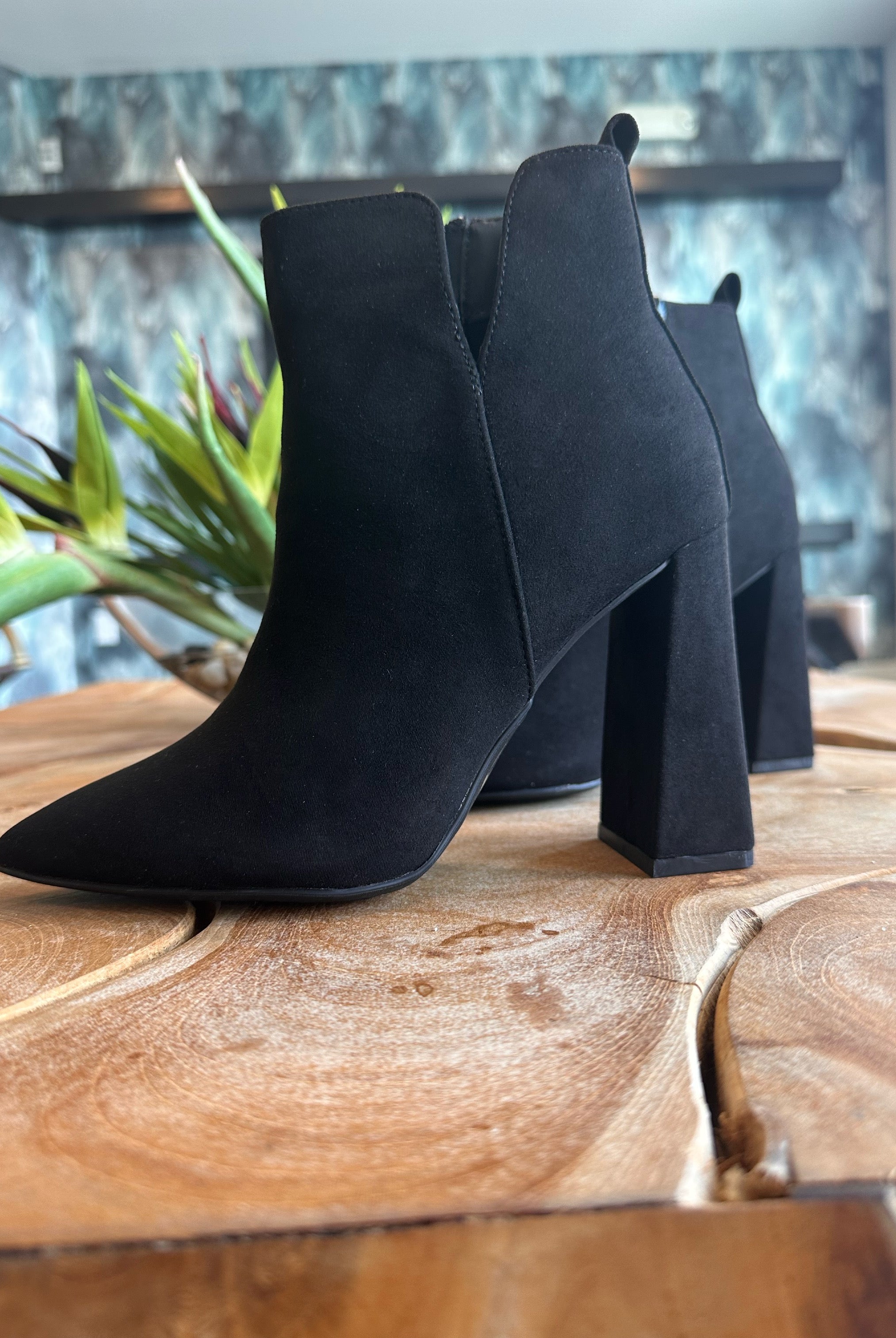 Qupid Suede Pyramid Heel Ankle Booties - RARA Boutique