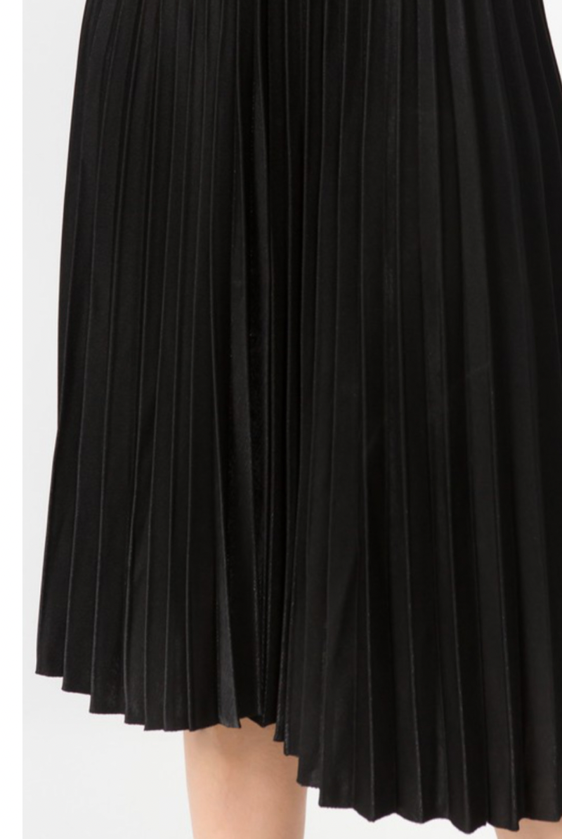 Solid Black Lined Pleated Midi Skirt - Rara Boutique