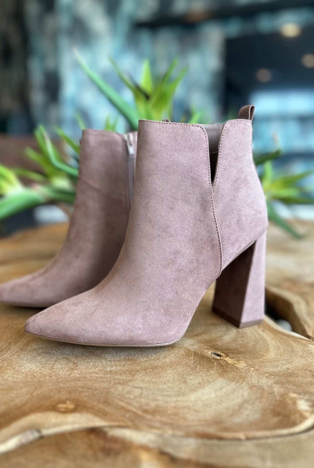Qupid Suede Pyramid Heel Ankle Booties - RARA Boutique