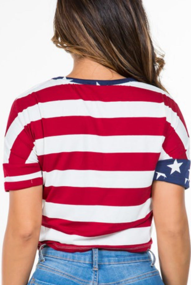 USA Print Short Sleeve Patriotic Crop Top - Rara Boutique