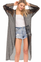 Black Long Sleeve Lace Crochet Sheer Kimono / Coverup / Cardigan - Rara Boutique