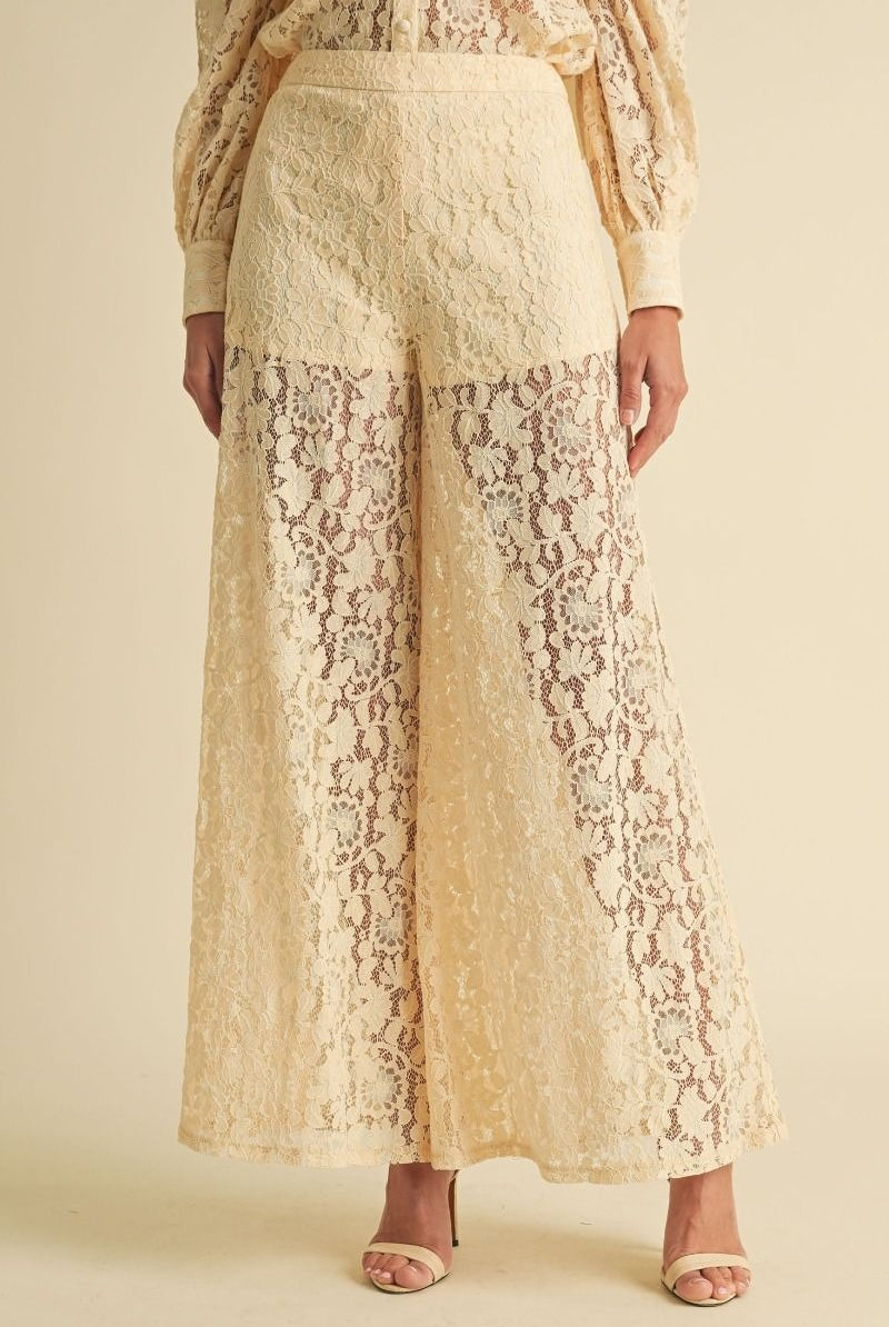 Wide Leg Lace Trouser Pants - EB Luxe - RARA Boutique
