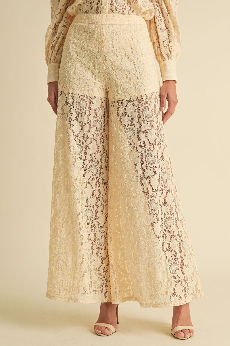 Wide Leg Lace Trouser Pants - EB Luxe - RARA Boutique