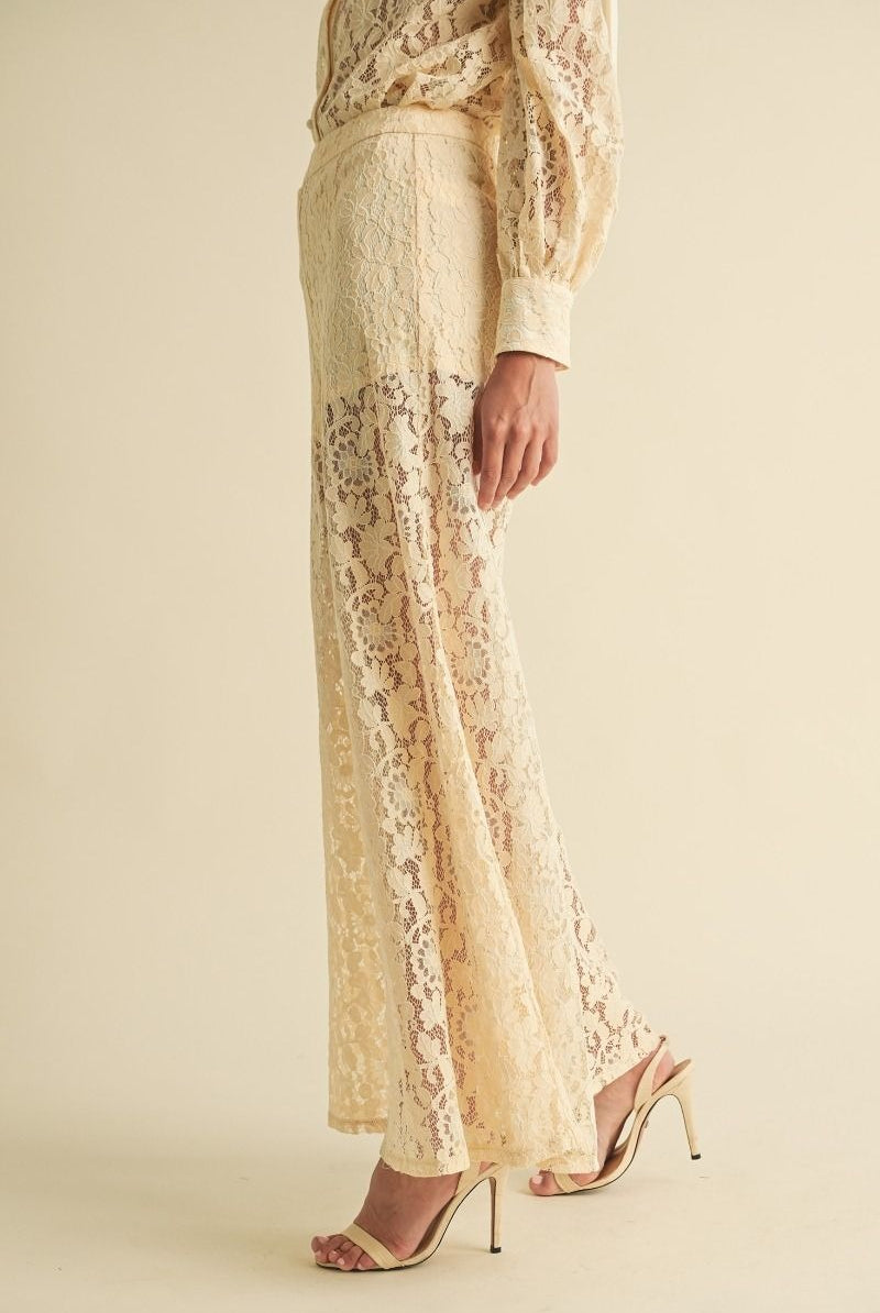 Wide Leg Lace Trouser Pants - EB Luxe - RARA Boutique