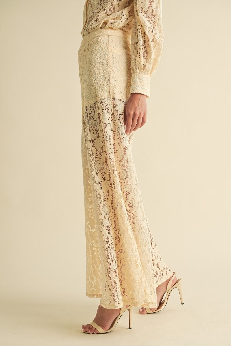 Wide Leg Lace Trouser Pants - EB Luxe - RARA Boutique