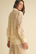Long Sleeve Button Down Lace Top with Neck Bow Tie - EB Luxe - RARA Boutique