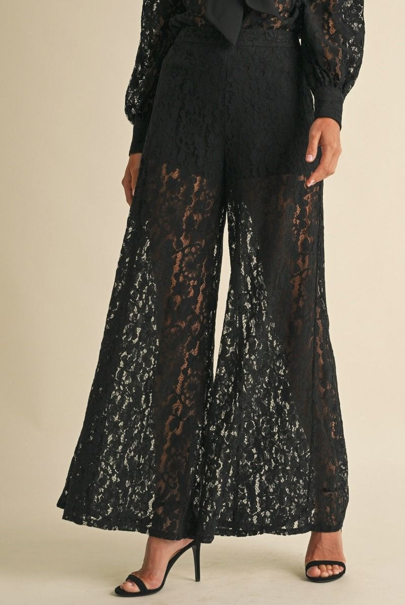 Wide Leg Lace Trouser Pants - EB Luxe - RARA Boutique