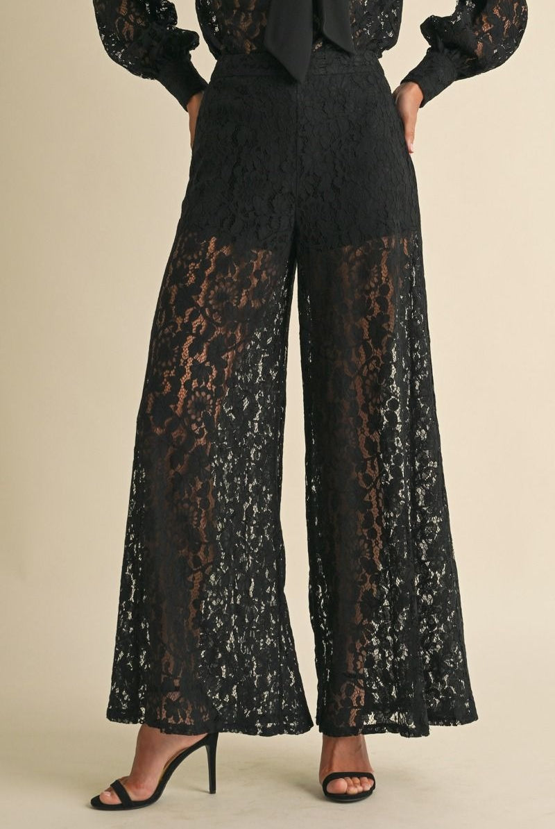 Wide Leg Lace Trouser Pants - EB Luxe - RARA Boutique