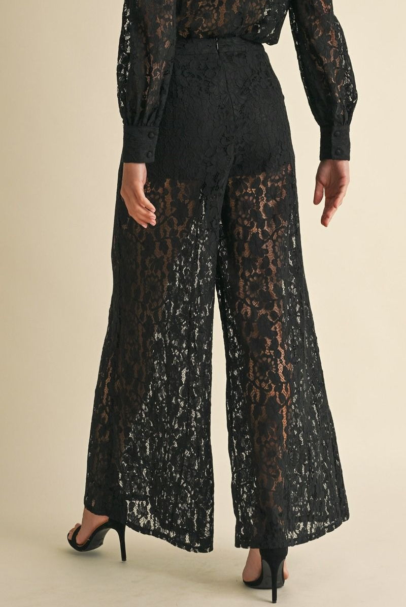 Wide Leg Lace Trouser Pants - EB Luxe - RARA Boutique