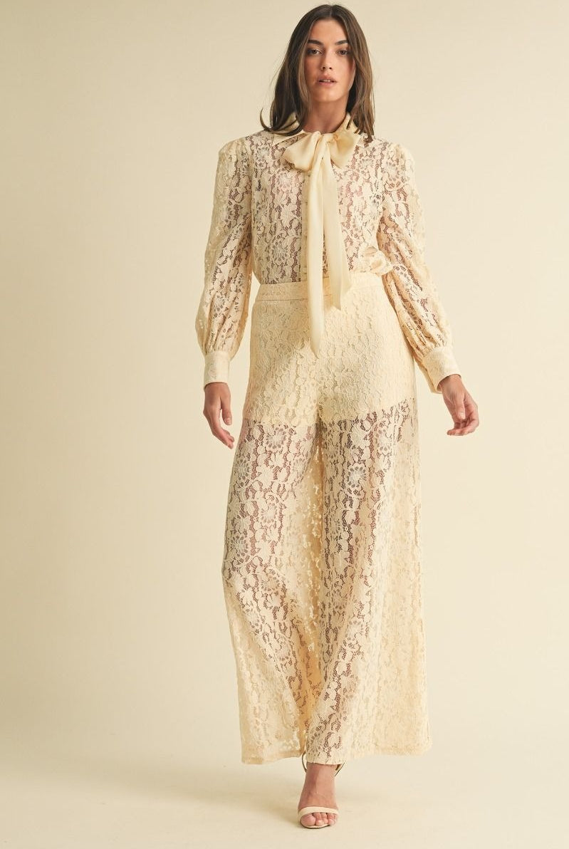 Wide Leg Lace Trouser Pants - EB Luxe - RARA Boutique