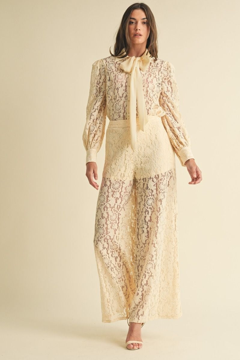 Wide Leg Lace Trouser Pants - EB Luxe - RARA Boutique