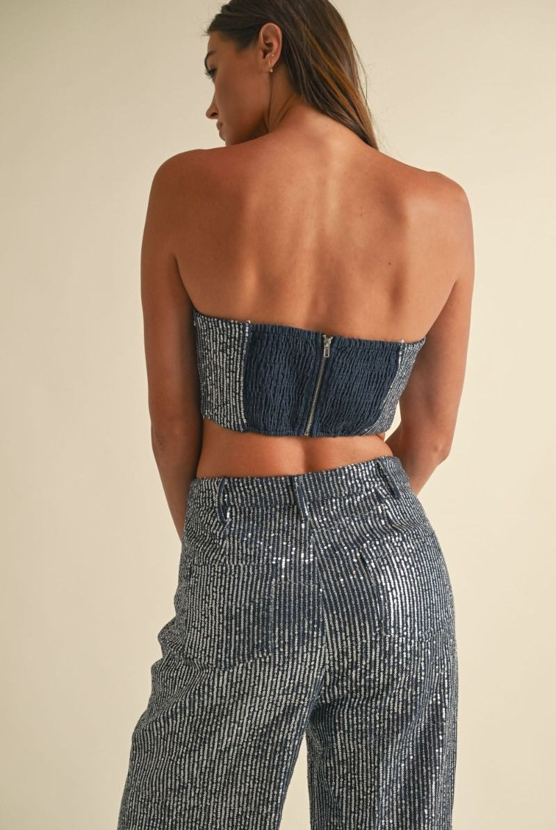 Sequin Striped Denim Bandeau Top – EB Luxe - RARA Boutique