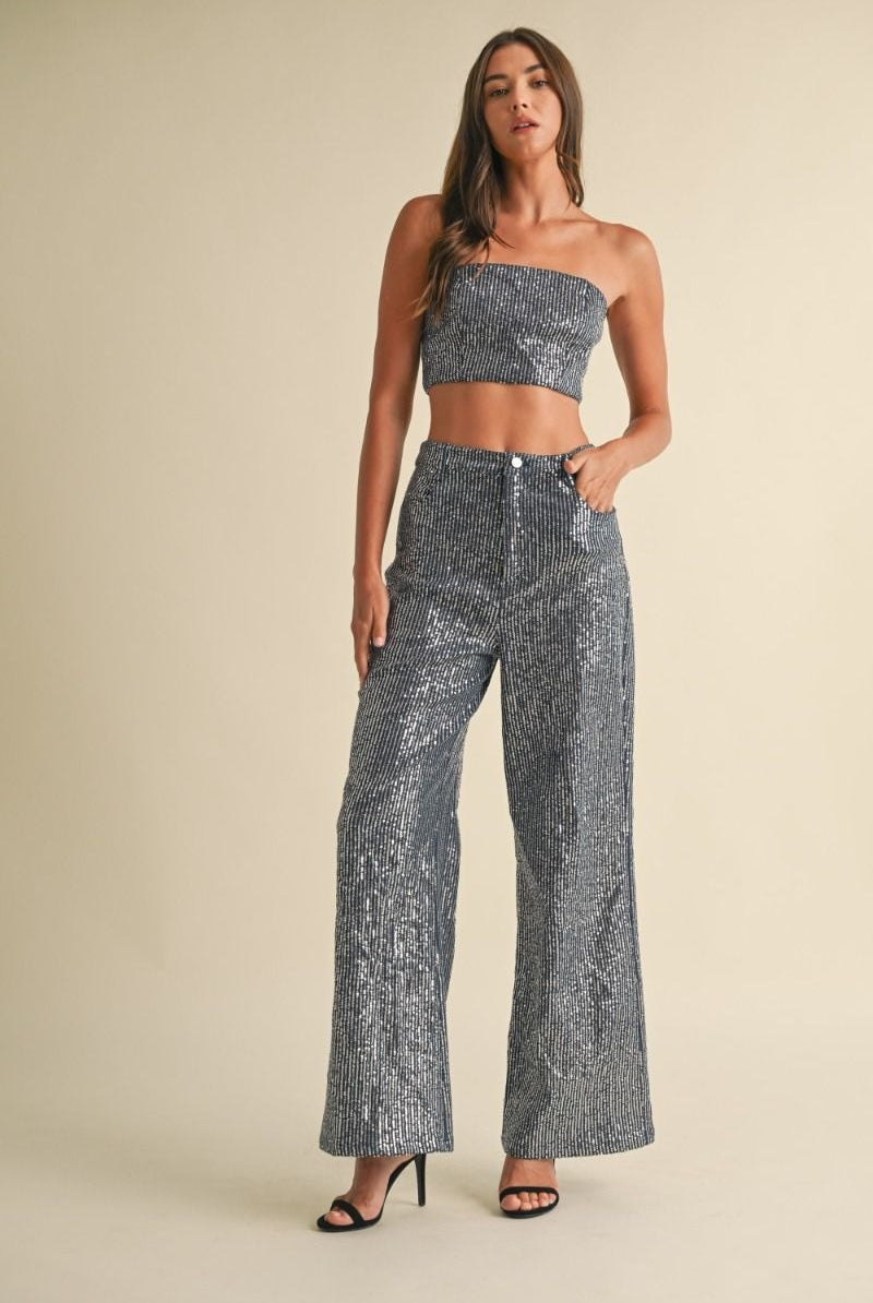Sequin Striped Denim Bandeau Top – EB Luxe - RARA Boutique
