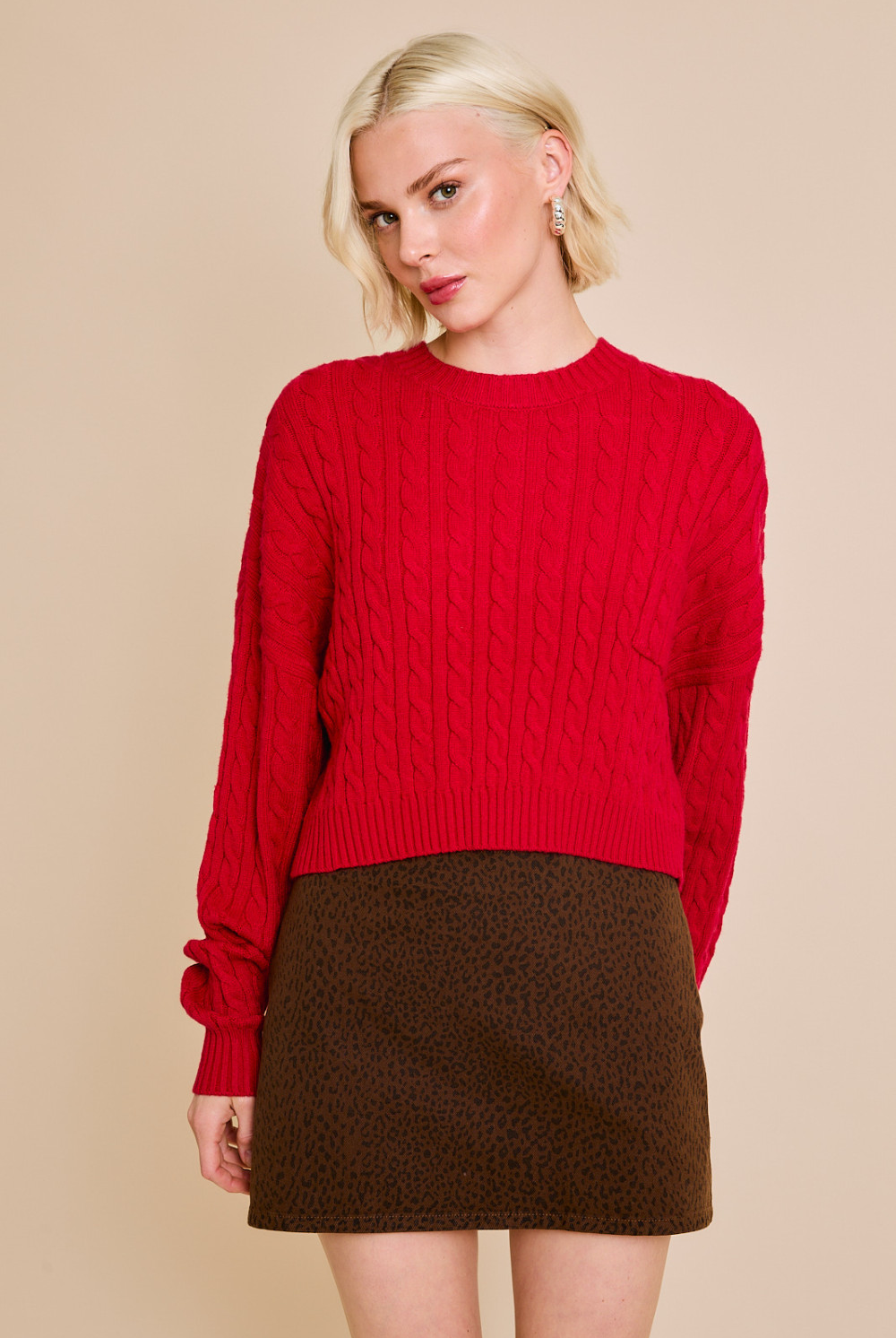 Dolman Sleeve Cable Knit Cropped Sweater with Pocket - Le Lis - RARA Boutique