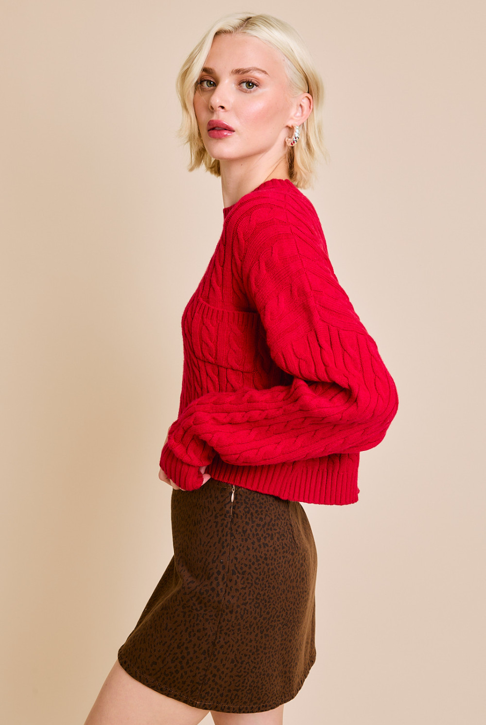 Dolman Sleeve Cable Knit Cropped Sweater with Pocket - Le Lis - RARA Boutique