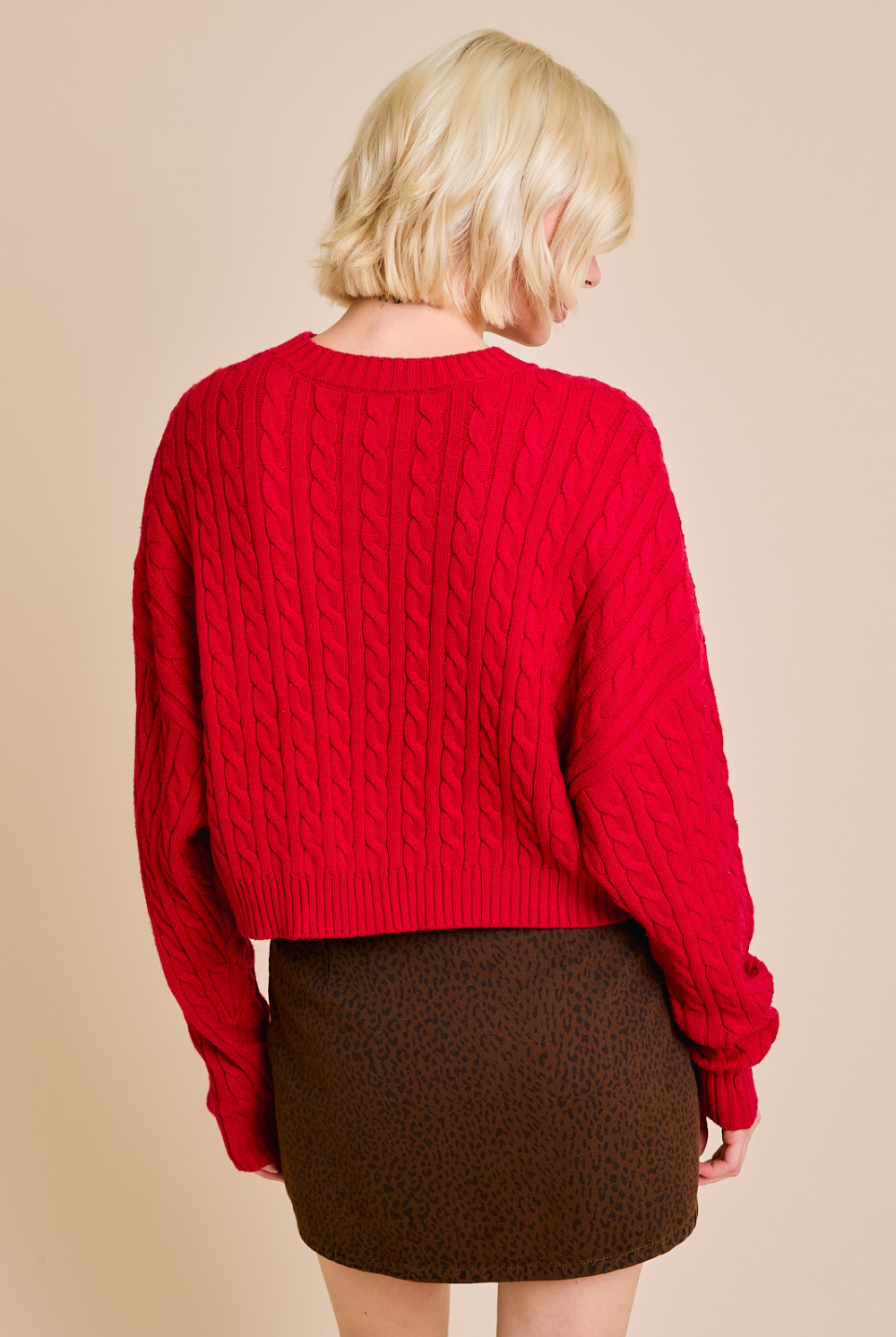 Dolman Sleeve Cable Knit Cropped Sweater with Pocket - Le Lis - RARA Boutique