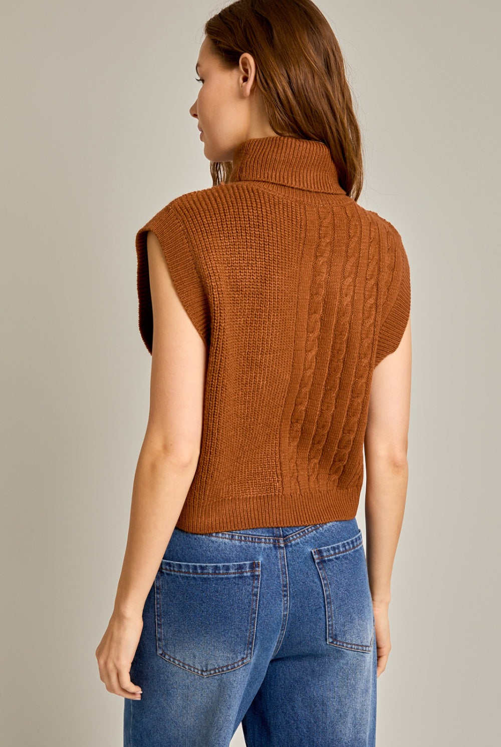 Ribbed & Cable Knit Turtleneck Sweater Vest - Le Lis - RARA Boutique