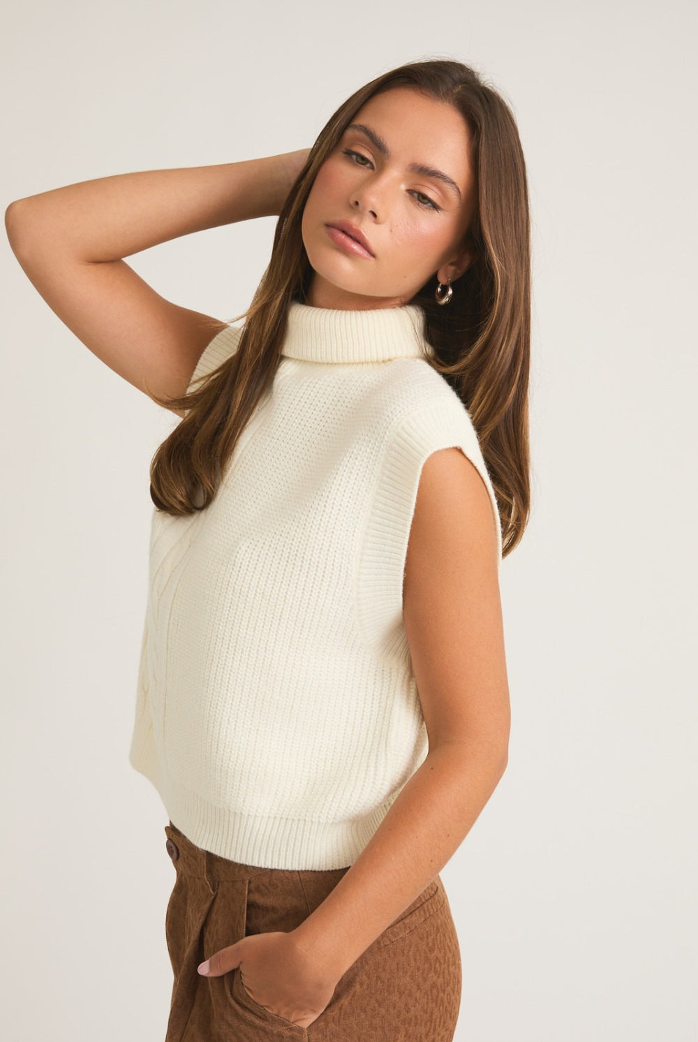 Ribbed & Cable Knit Turtleneck Sweater Vest - Le Lis - RARA Boutique